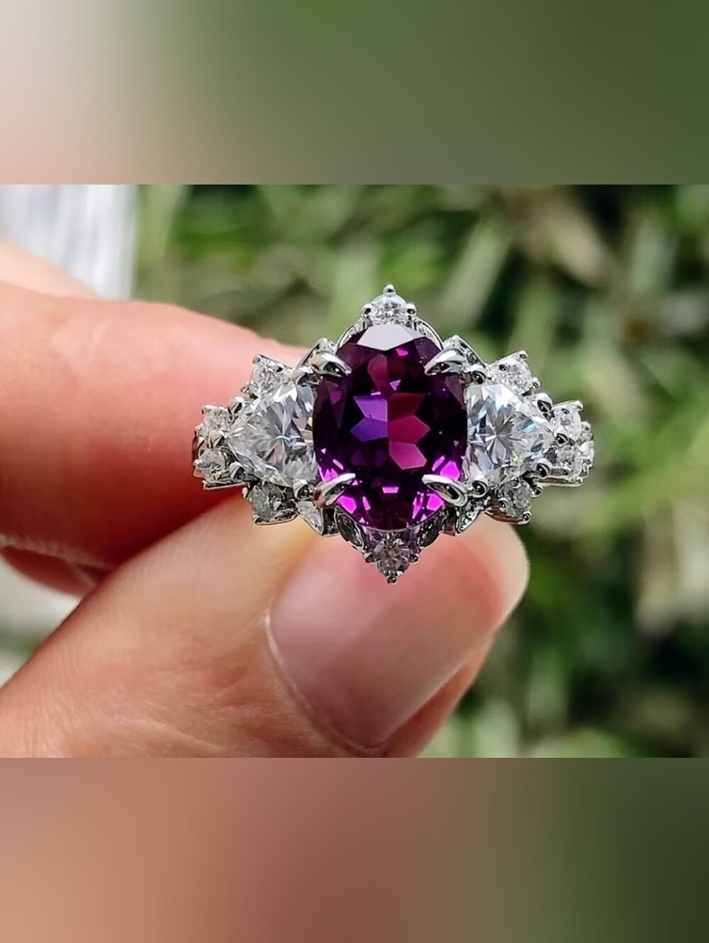 $8 Each Or Bundle 5/$20 Purple Oval Gemstone Halo Ring with Side Cubic Zirconia